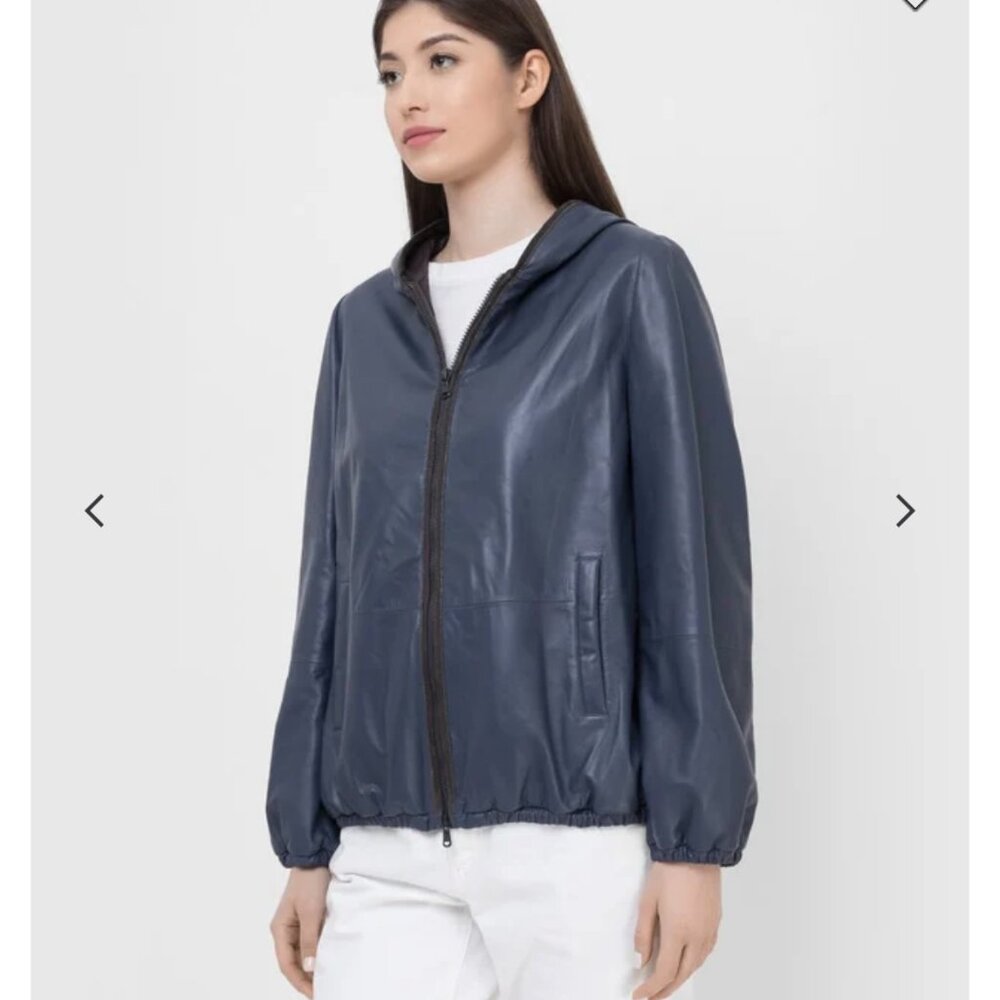 Brunello Cucinelli Hooded Leather Jacket NWT IT 42/ US 6
